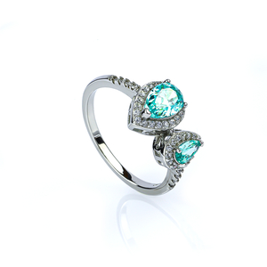 Two Stone Paraiba and Simulated Diamonds Ring