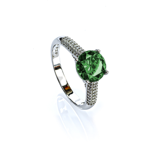 Solitaire Round Cut Emerald Ring Sterling Silver