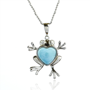 Genuine Larimar Stone Silver Frog Pendant