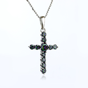 Mystic Topaz Silver Cross Pendant
