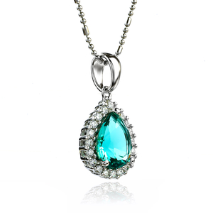 Drop Cut Paraiba Silver Pendant with Zirconia