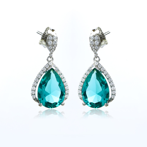 Sterling Silver Paraiba Big Pear Cut Earrings