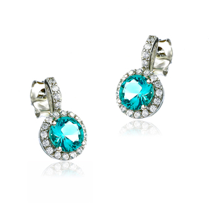 Round Cut Paraiba Silver Earrings