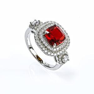 Sterling Silver Cushion Cut Red Ruby Ring