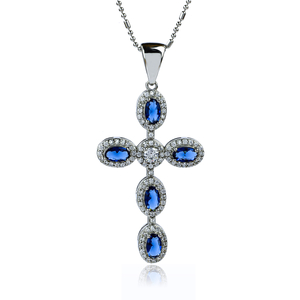 Sterling Silver Cross With Sapphire Stone