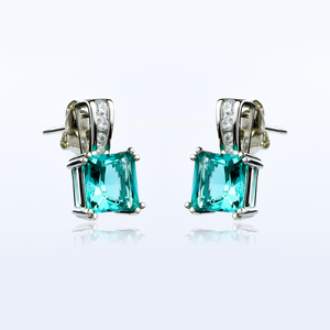 Silver Princess Cut Earrings with Paraiba