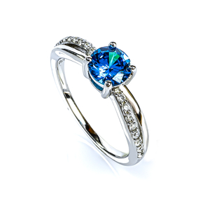 Swiss Blue Topaz Round Cut Silver Ring