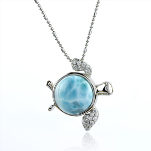 Genuine Larimar Stone Turtle Silver Pendant