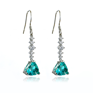 Silver Drop Earrings Trillion Cut Paraiba