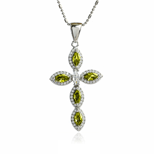 Sterling Silver Cross With Marquise Cut Yellow Alexandrite