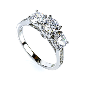 3 Stone Simulated Diamond Brilliant Cut Silver Ring