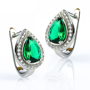 Green Emerald Sterling Silver Set Earrings and Pendant