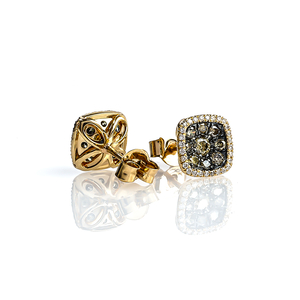 0.70 ctw Yellow 14K Gold Chocolate and White Diamond Earrings