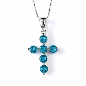 Aquamarine Sterling Silver Cross Pendant 30 mm x 15 mm