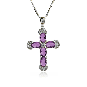 Beautiful Sterling Silver Cross With Amethyst