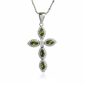 Sterling Silver Cross With Marquise Cut Peridot