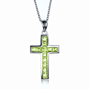 Sterling Silver Cross With Round Cut Peridot