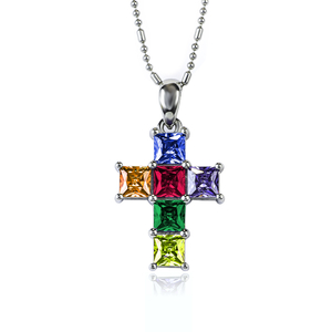 Mix Gemstones Cross Silver Pendant 2.5 cms x 1.3 cms
