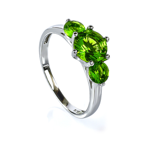 Princess Cut 3 Stone Peridot Silver Fashion Ring