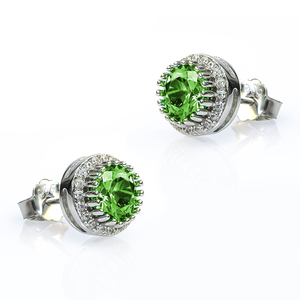 Brilliant Cut Peridot Halo Sterling Silver Earrings