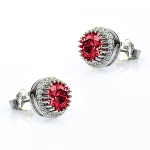Brilliant Cut Ruby Halo Sterling Silver Earrings