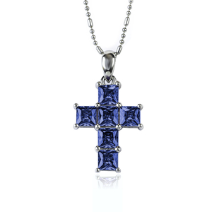 Sapphire Cross Silver Pendant 2.5 cms x 1.3 cms