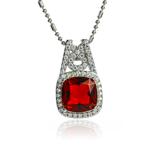 Princess Cut Ruby Omega Closure Earrings and Pendant Set