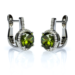 Round Cut Peridot Omega Closure Earrings