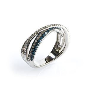 0.66 CTW 14K White Gold Blue and White Diamonds Cross Ring