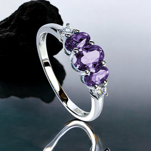 3 Oval Cut Amethyst Silver Ring