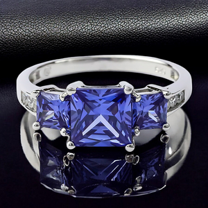 Sterling Silver 3 Stone Tanzanite Ring