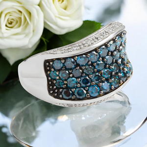 14K White Gold Blue Diamonds Ring