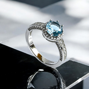 Aquamarine Silver Halo Ring