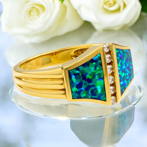 Natural Opal Ring .12 ct tw Diamonds 14K Yellow Gold