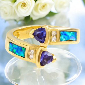 Black Australian Blue Opal Tanzanite Gold Ring