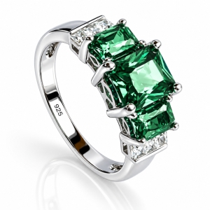 3 Stone Alexandrite Sterling Silver Ring