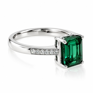 Natural Mined Green Tourmaline Diamonds 14K White Gold Ring