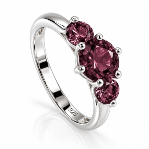 3 Stone Alexandrite (Changing Color Gemstone Purple Pink) Silver Ring