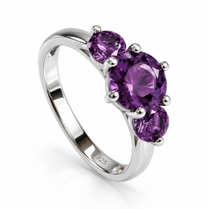3 Stone Alexandrite (Changing Color Gemstone Purple Pink) Silver Ring