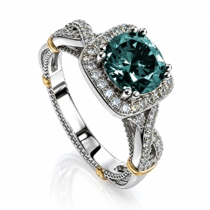 Alexandrite Princess Cut Sterling Silver and 14K Gold Plated Ring