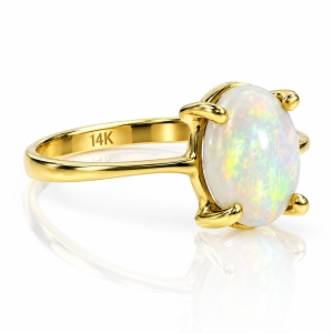 Genuine Milky Mexican Opal Natural 14K Solid Gold Ring