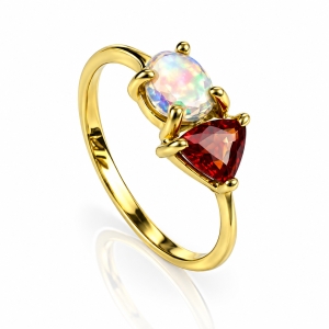Genuine Sapphire and Fire Mexican Opal Natural 14K Solid Gold Ring