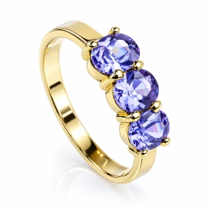 Genuine Oval Cut 3 Stone Tanzanite 10K Gold Ring