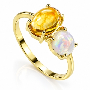 Natural High Quality Mexican Fire Jelly Opal Gold Ring 14K Solid Gold