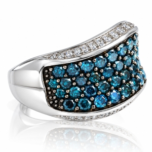 14K White Gold Blue Diamonds Ring