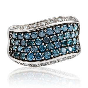 14K White Gold Blue Diamonds Ring