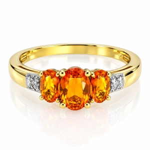 Beautiful Authentic 3 stone Mexican Fire Cherry Opal and Genuine Diamond ring