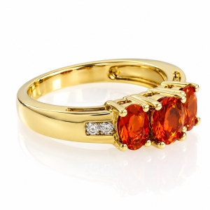 Beautiful Authentic 3 stone Mexican Fire Cherry Opal and Genuine Diamond ring