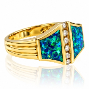 Natural Opal Ring .12 ct tw Diamonds 14K Yellow Gold