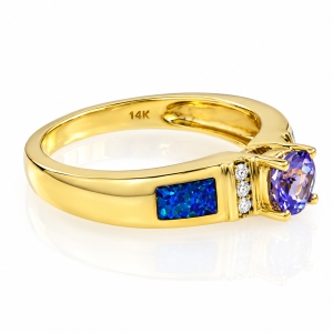 Stunning Genuine Tanzanite and Opal Gold Ring